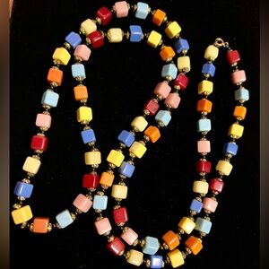 VTG Beautiful Fun Multicolor Cube Shape Beaded Necklace Czech Art Deco